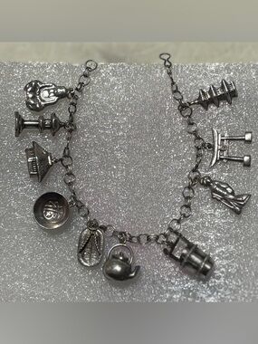 Rare Mid-Century Vintage Japanese Sterling Silver (925) Charm Bracelet